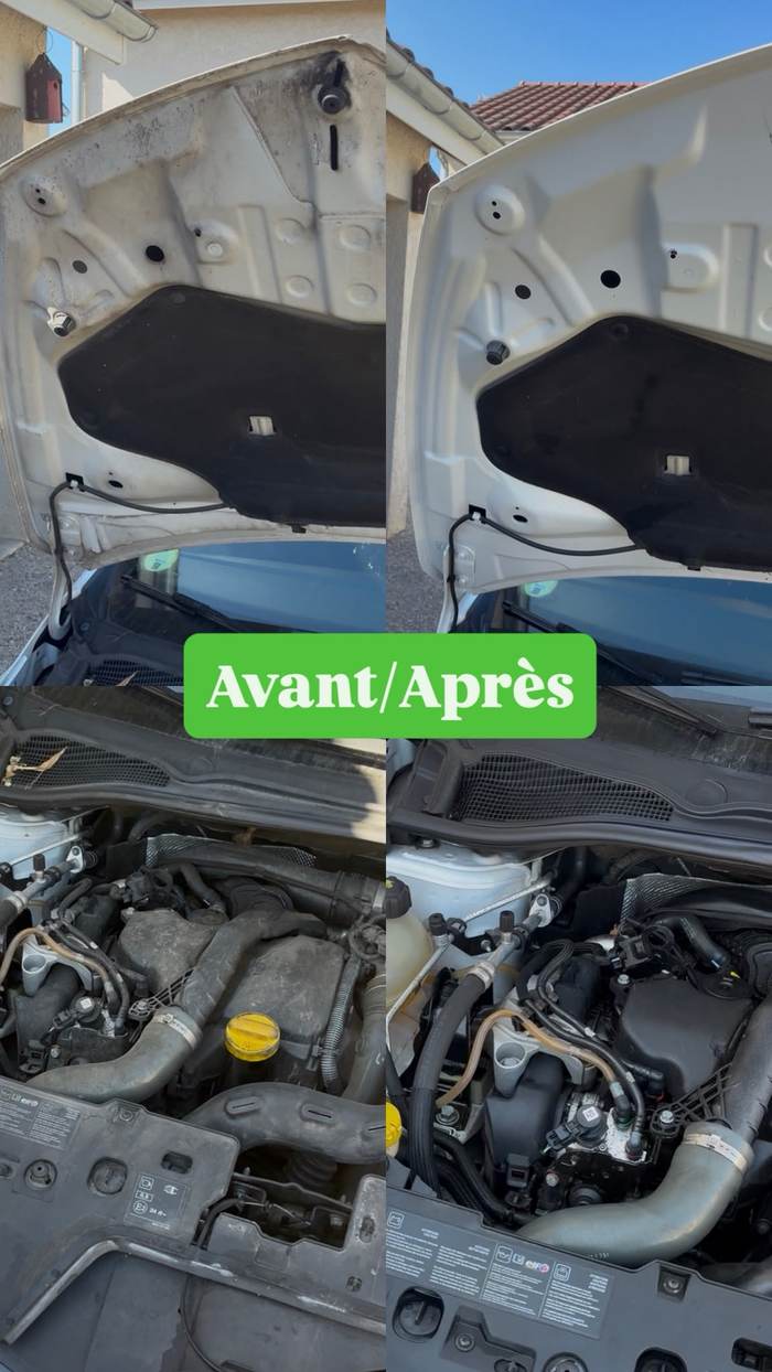 Nettoyage moteur avant/après - compartiment moteur - CleanCarUp